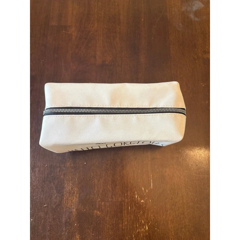 Rae Dunn cosmetic bag white zipper makeup travel vacation school art crochet